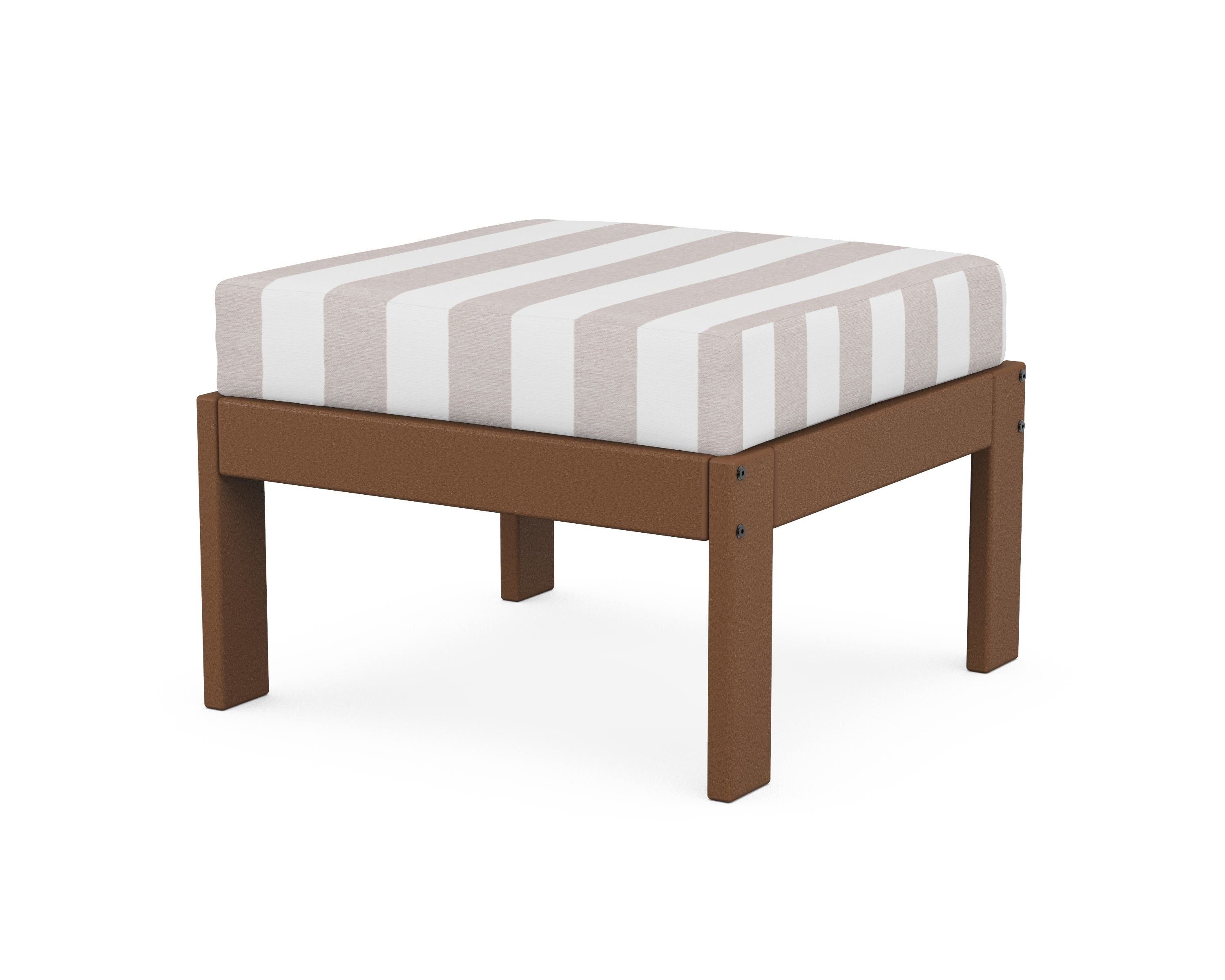 POLYWOOD® Vineyard Modular Ottoman in Teak / Cabana Stripe Dune Burlap