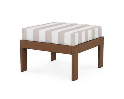 POLYWOOD® Vineyard Modular Ottoman in Teak / Cabana Stripe Dune Burlap