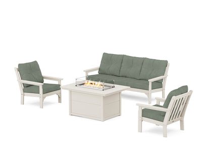 POLYWOOD® Vineyard Deep Seating Fire Pit Table Set in Sand / Cast Sage
