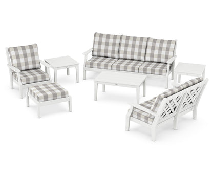 Country Living Wovendale 7-Piece Deep Seating Set in White / Buffalo Plaid Grey Mist