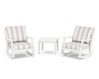 Country Living Wovendale 3-Piece Deep Seating Rocker Set in White / Cabana Stripe Dune Burlap