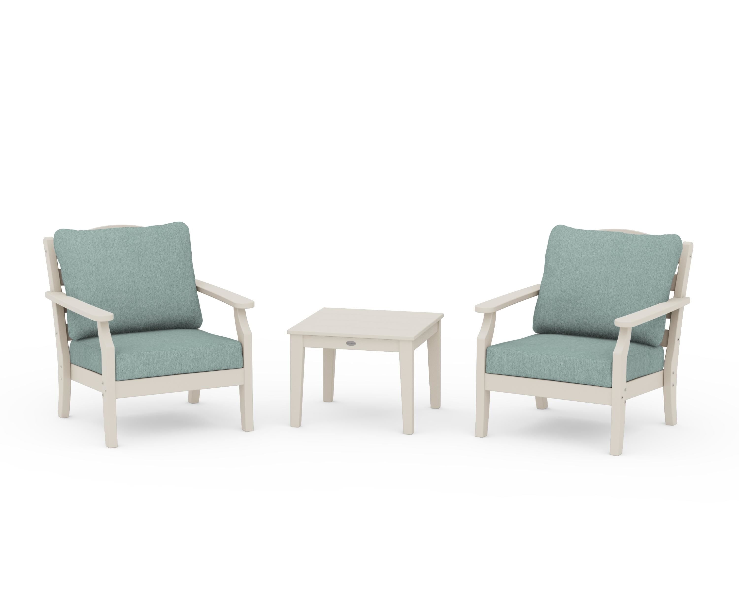 Draper James™ by  POLYWOOD® Savannah 3-Piece Deep Seating Set in Sand / Glacier Spa