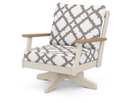 POLYWOOD® Braxton Deep Seating Swivel Chair in Sand / Natural / Trellis Grey Mist