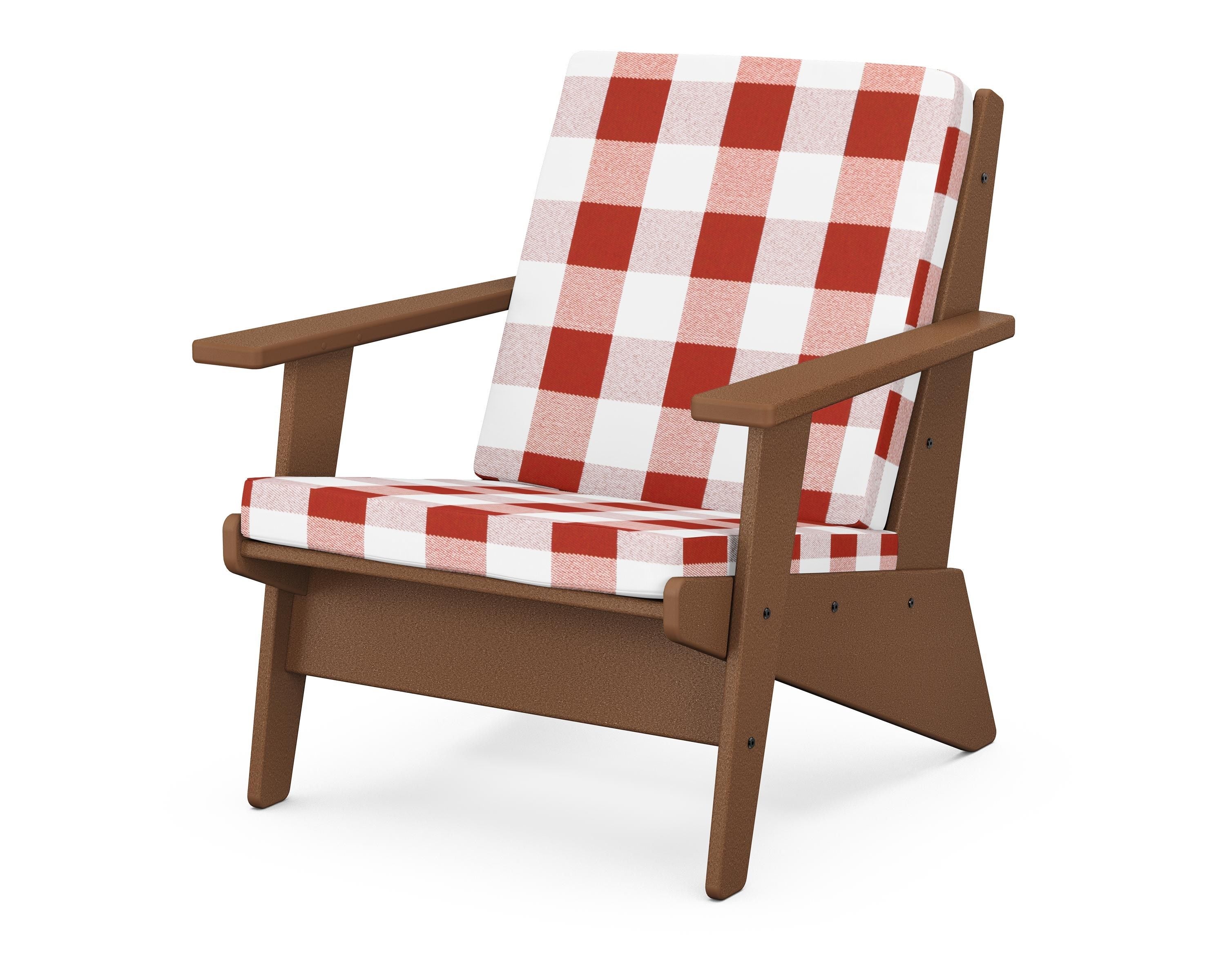 POLYWOOD® Riviera Modern Lounge Chair in Teak / Buffalo Plaid Crimson