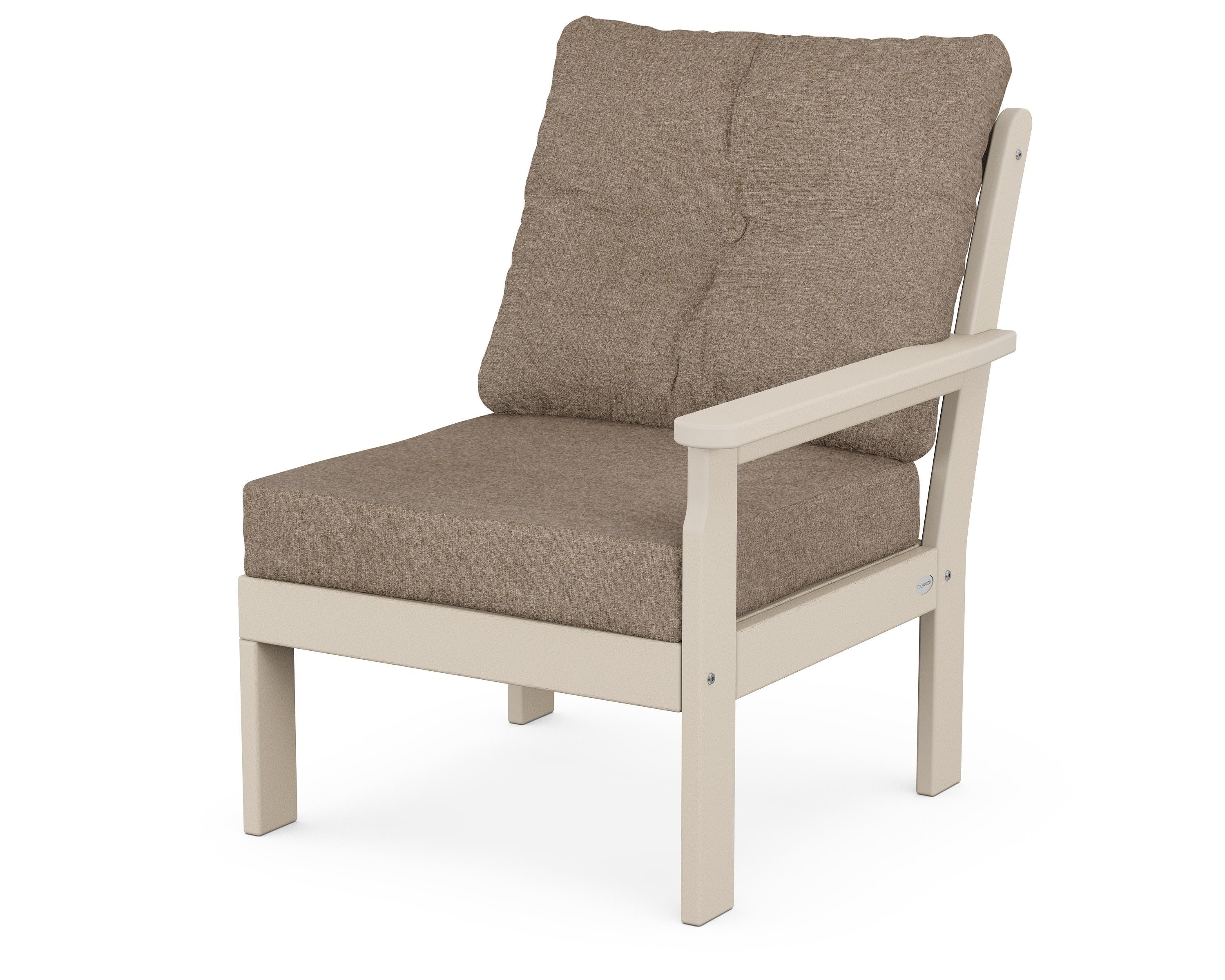 POLYWOOD® Vineyard Modular Right Arm Chair in Sand / Spiced Burlap