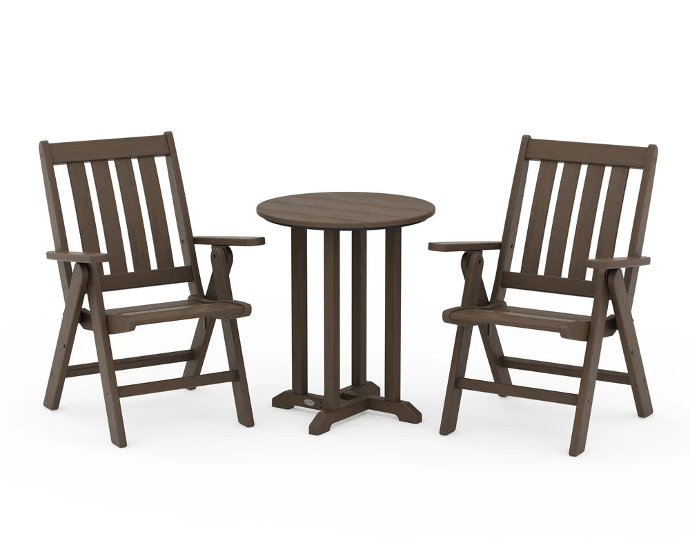 Vineyard Folding Chair 3-Piece Round Dining Set