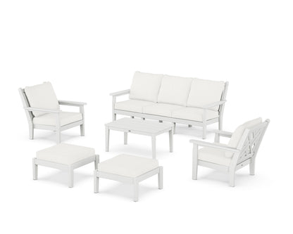 POLYWOOD® Chippendale 6-Piece Lounge Sofa Set in White / Natural Linen
