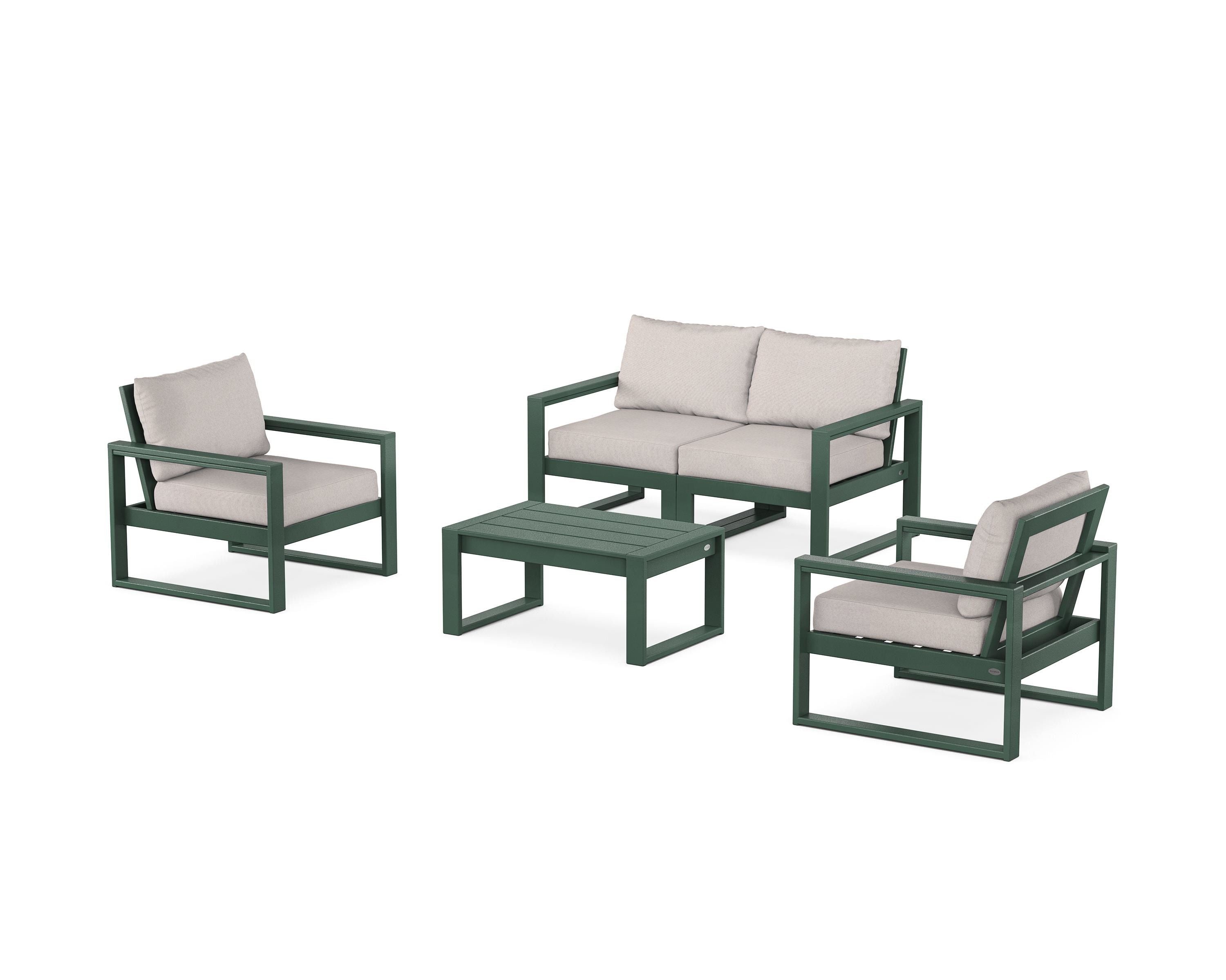 POLYWOOD® EDGE Sectional 4-Piece Deep Seating Set with Loveseat in Green / Dune Burlap
