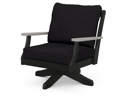 POLYWOOD® Braxton Deep Seating Swivel Chair in Black / Driftwood / Midnight Linen