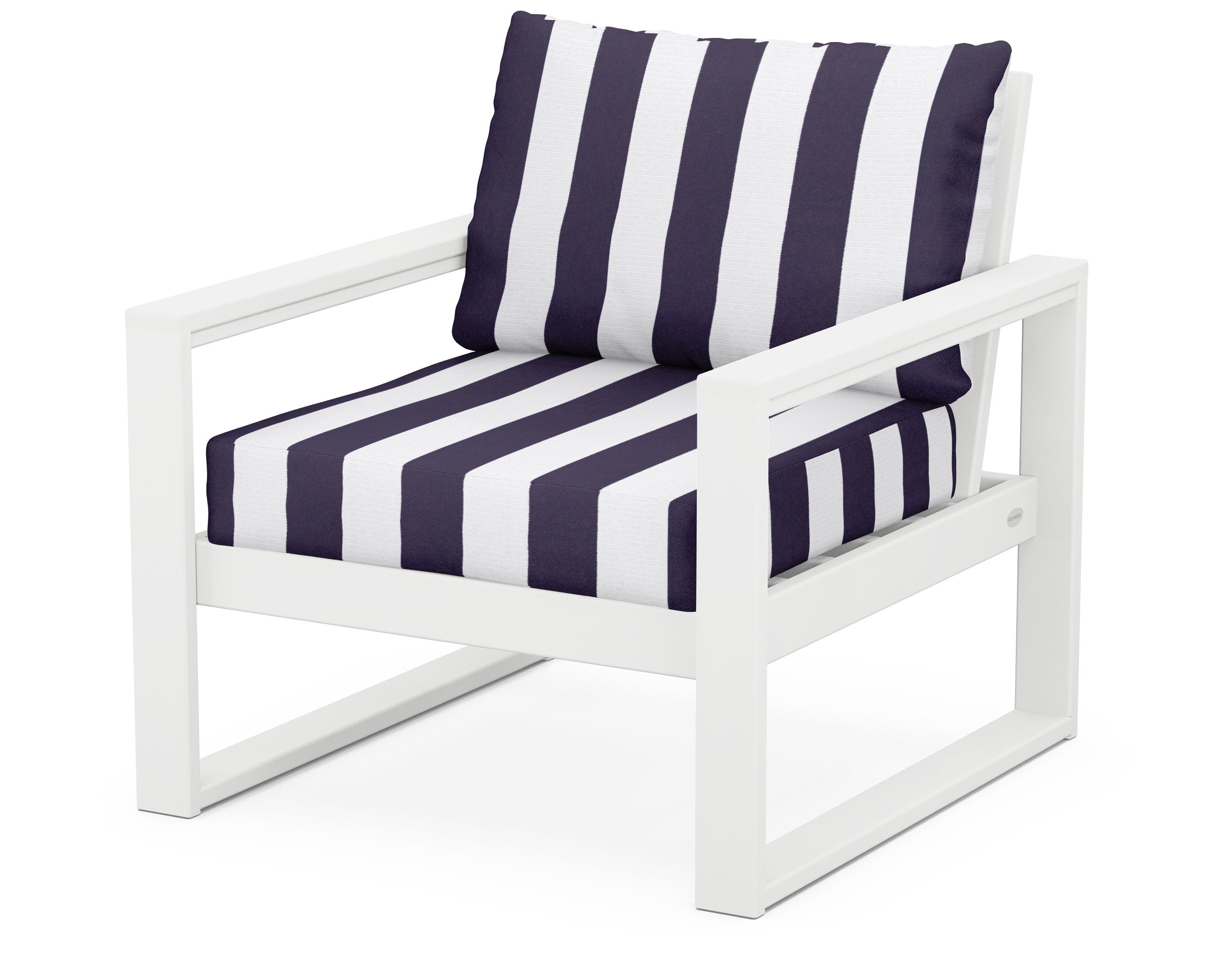 POLYWOOD® EDGE Club Chair in White / Cabana Stripe Navy