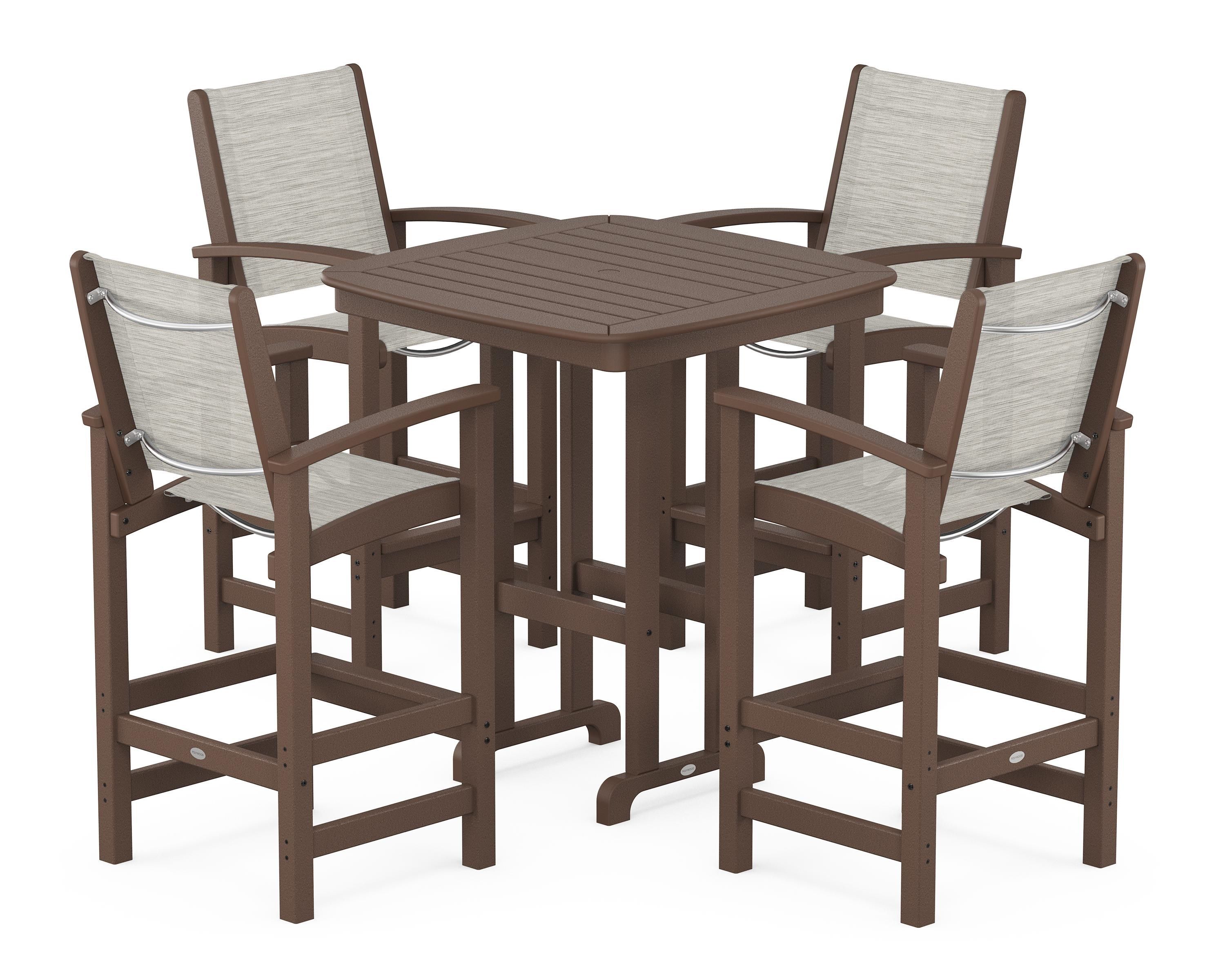 POLYWOOD® Coastal 5-Piece Bar Set in Mahogany / Birch Sling