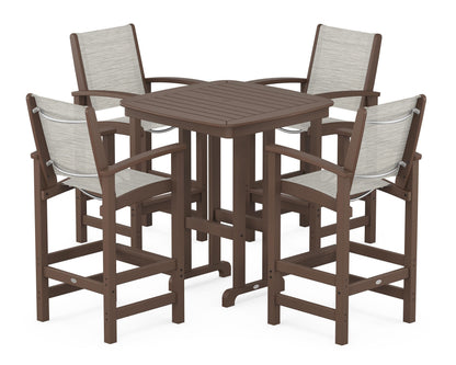 POLYWOOD® Coastal 5-Piece Bar Set in Mahogany / Birch Sling