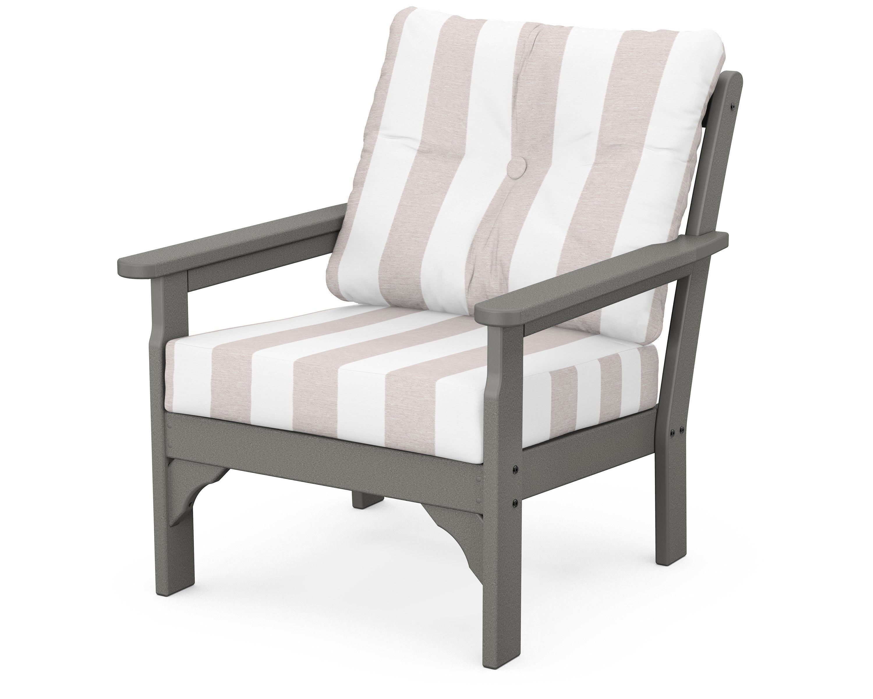 POLYWOOD® Vineyard Deep Seating Chair in Slate Grey / Cabana Stripe Dune Burlap