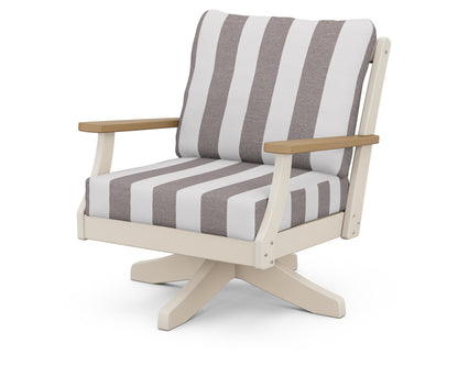 POLYWOOD® Braxton Deep Seating Swivel Chair in Sand / Natural / Cabana Stripe Grey Mist