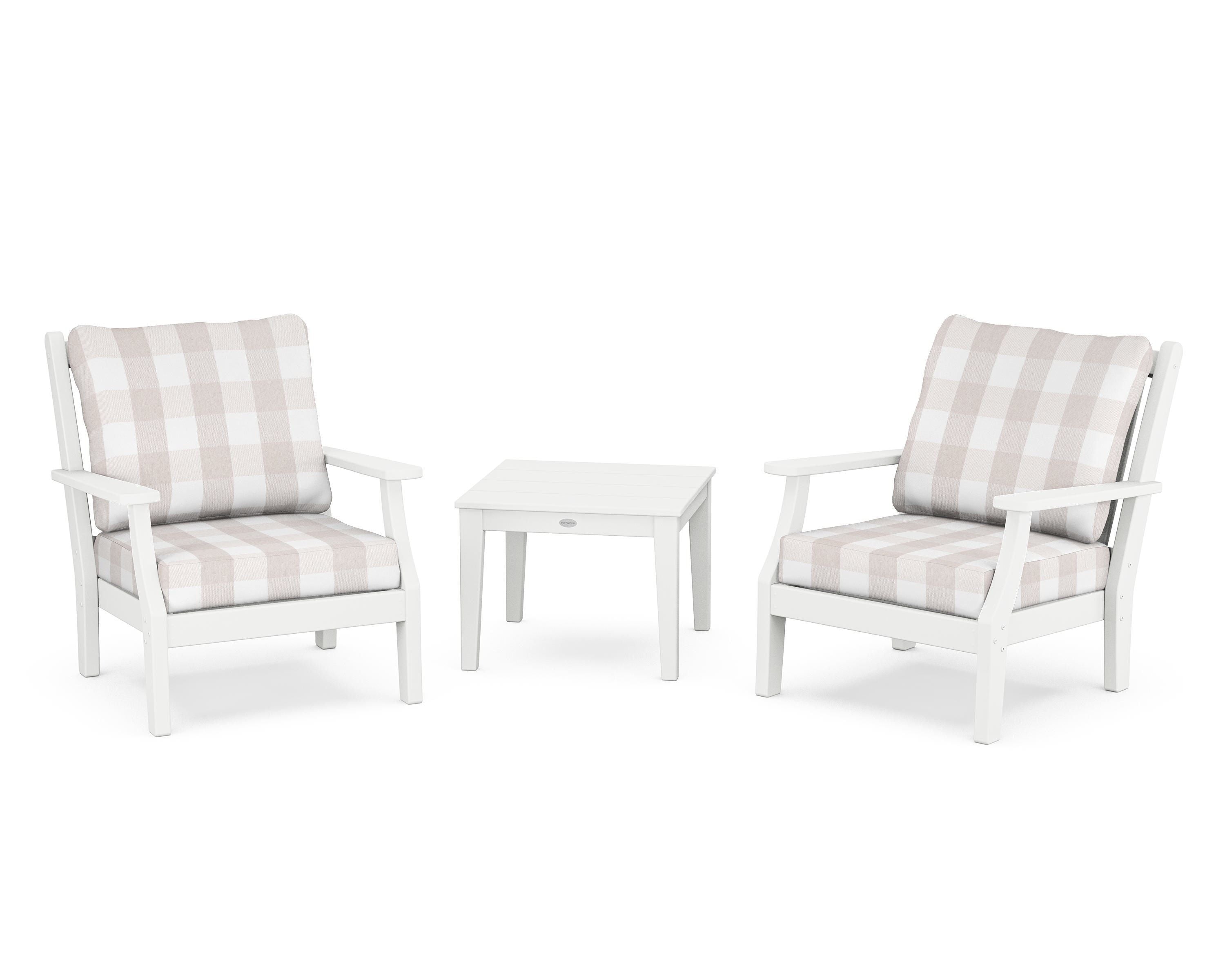 Country Living Wovendale 3-Piece Deep Seating Set in White / Buffalo Plaid Dune Burlap