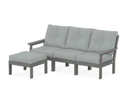 POLYWOOD® Vineyard 4-Piece Sectional with Ottoman in Slate Grey / Spa