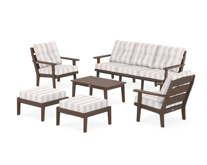 POLYWOOD® Lakeside 6-Piece Lounge Sofa Set in Mahogany / Buffalo Plaid Dune Burlap