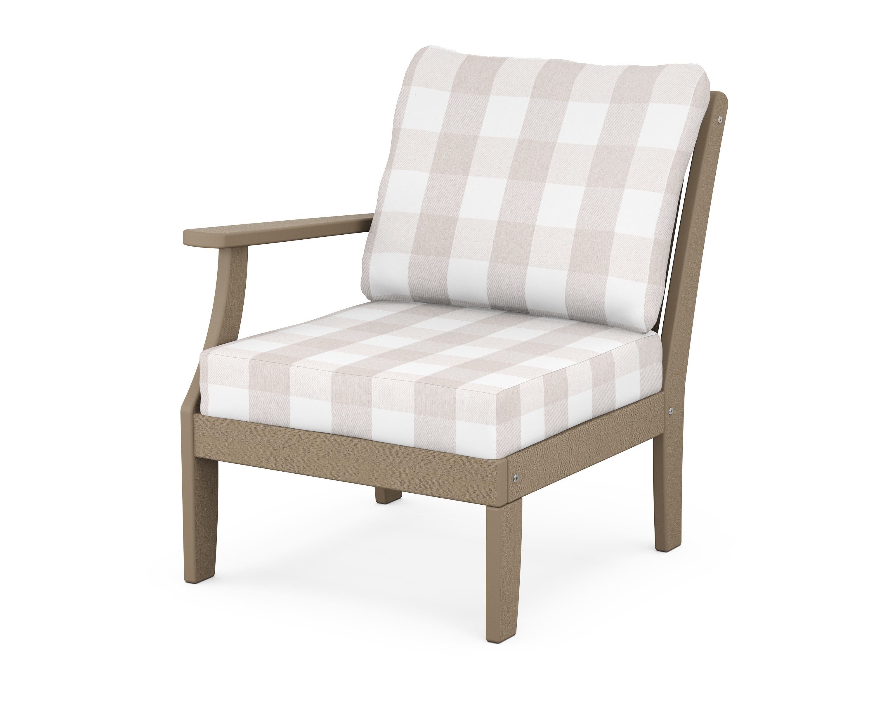 POLYWOOD® Braxton Modular Left Arm Chair in Vintage Sahara / Buffalo Plaid Dune Burlap
