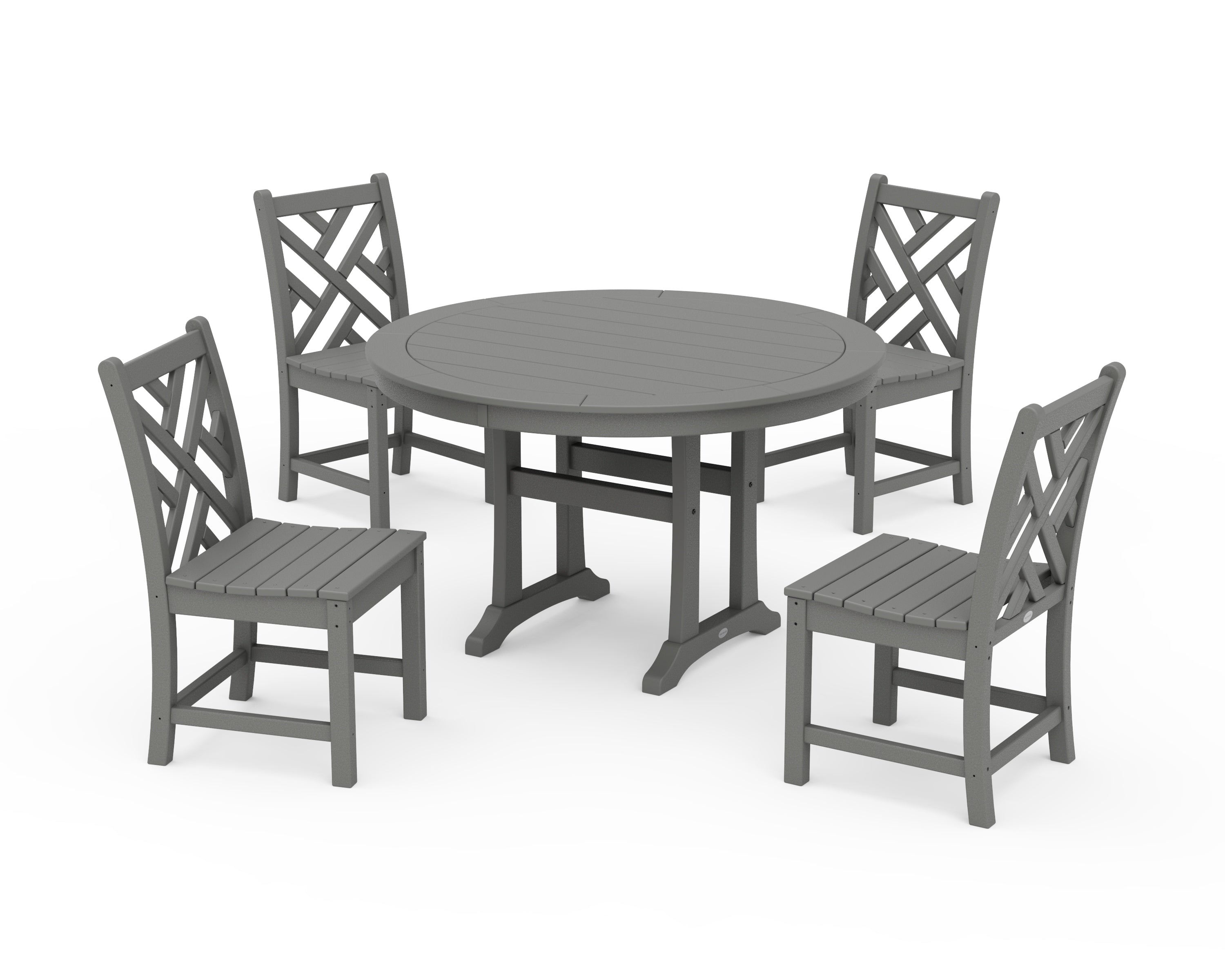 POLYWOOD® Chippendale Side Chair 5-Piece Round Dining Set With Trestle Legs in Slate Grey