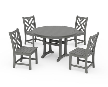 POLYWOOD® Chippendale Side Chair 5-Piece Round Dining Set With Trestle Legs in Slate Grey