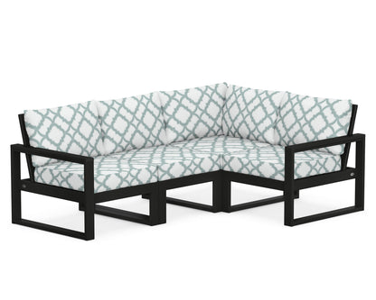 POLYWOOD® EDGE 4-Piece Modular Deep Seating Set in Black / Trellis Glacier Spa