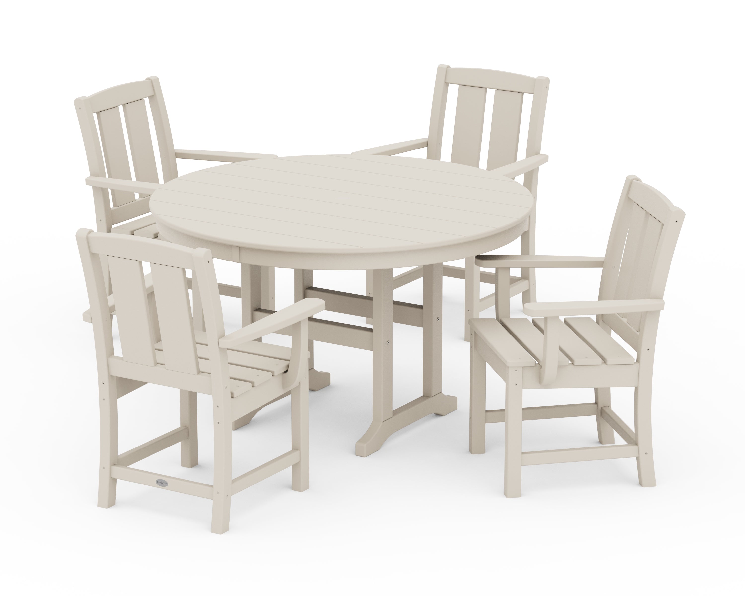 POLYWOOD® Mission 5-Piece Round Farmhouse Dining Set in Sand