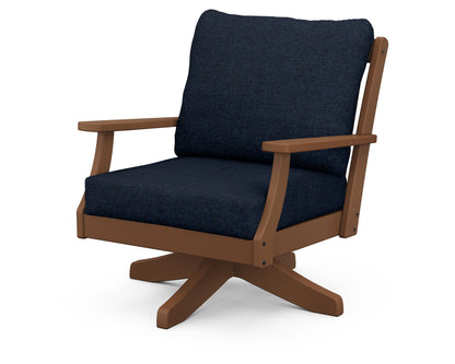 POLYWOOD® Braxton Deep Seating Swivel Chair in Teak / Marine Indigo