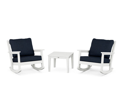 POLYWOOD® Chippendale 3-Piece Deep Seating Rocker Set in White / Marine Indigo