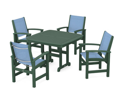 POLYWOOD® Coastal 5-Piece Dining Set in Green / Poolside Sling