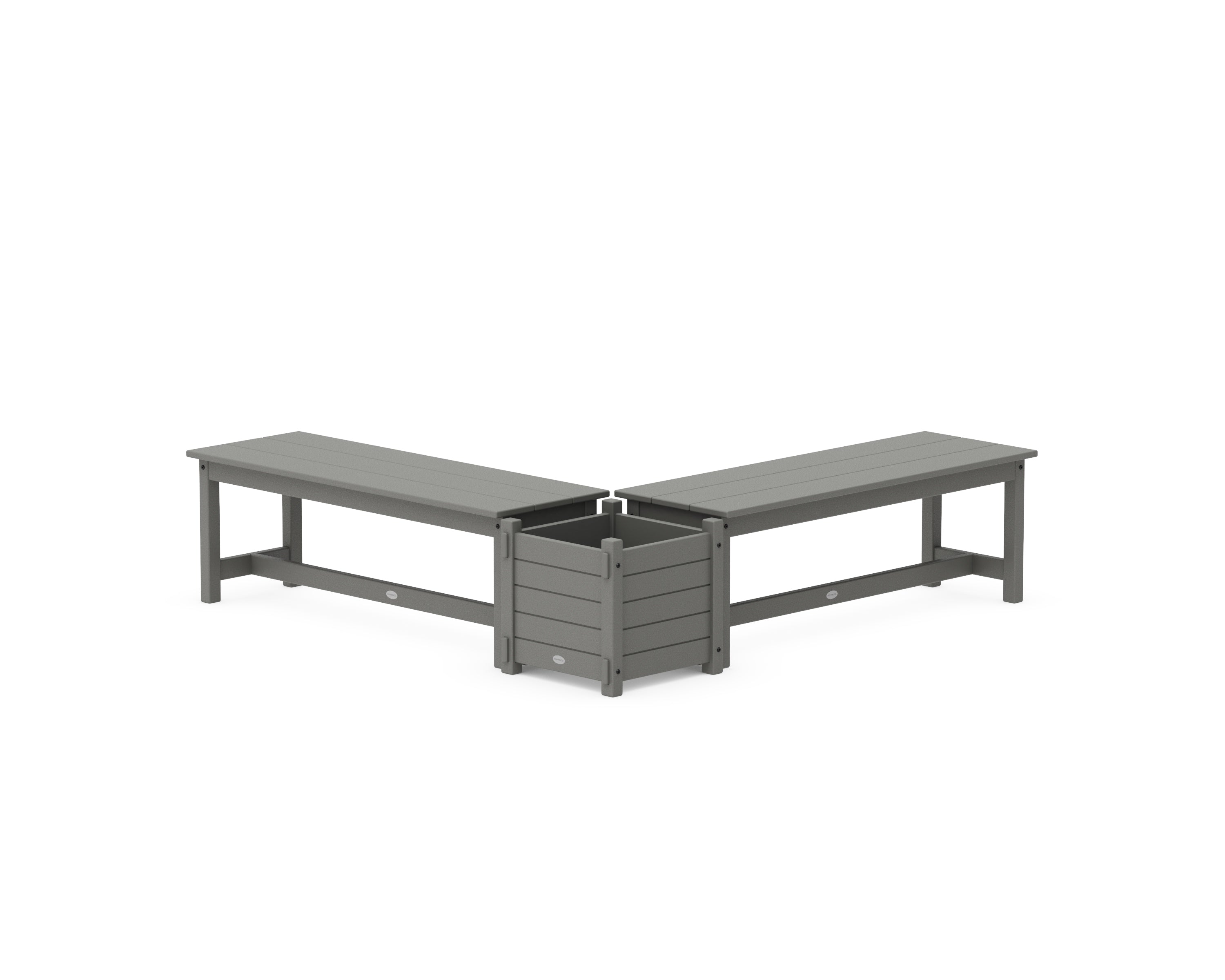 POLYWOOD® 48" Nautical L- Shaped Planter Bench Set in Slate Grey