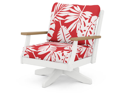 POLYWOOD® Braxton Deep Seating Swivel Chair in White / Natural / Leaf Crimson