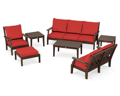 Country Living Wovendale 7-Piece Deep Seating Set in Mahogany / Crimson Linen