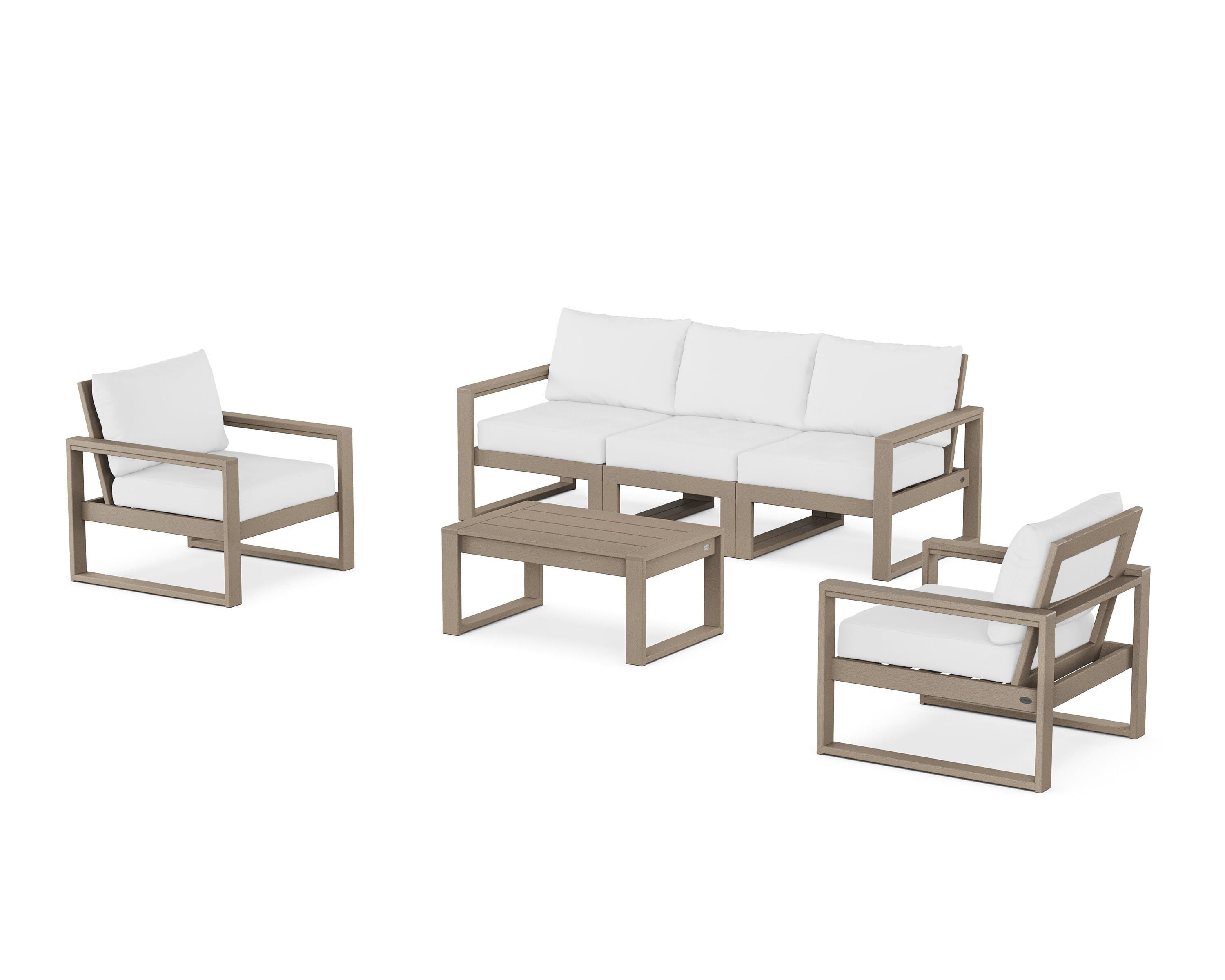 POLYWOOD® EDGE Sectional 4-Piece Deep Seating Set with Sofa in Vintage Sahara / Natural