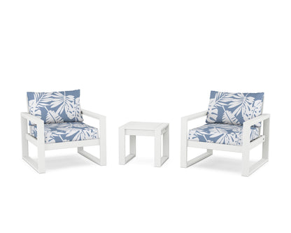 POLYWOOD® EDGE Sectional 3-Piece Deep Seating Set in White / Leaf Sky Blue