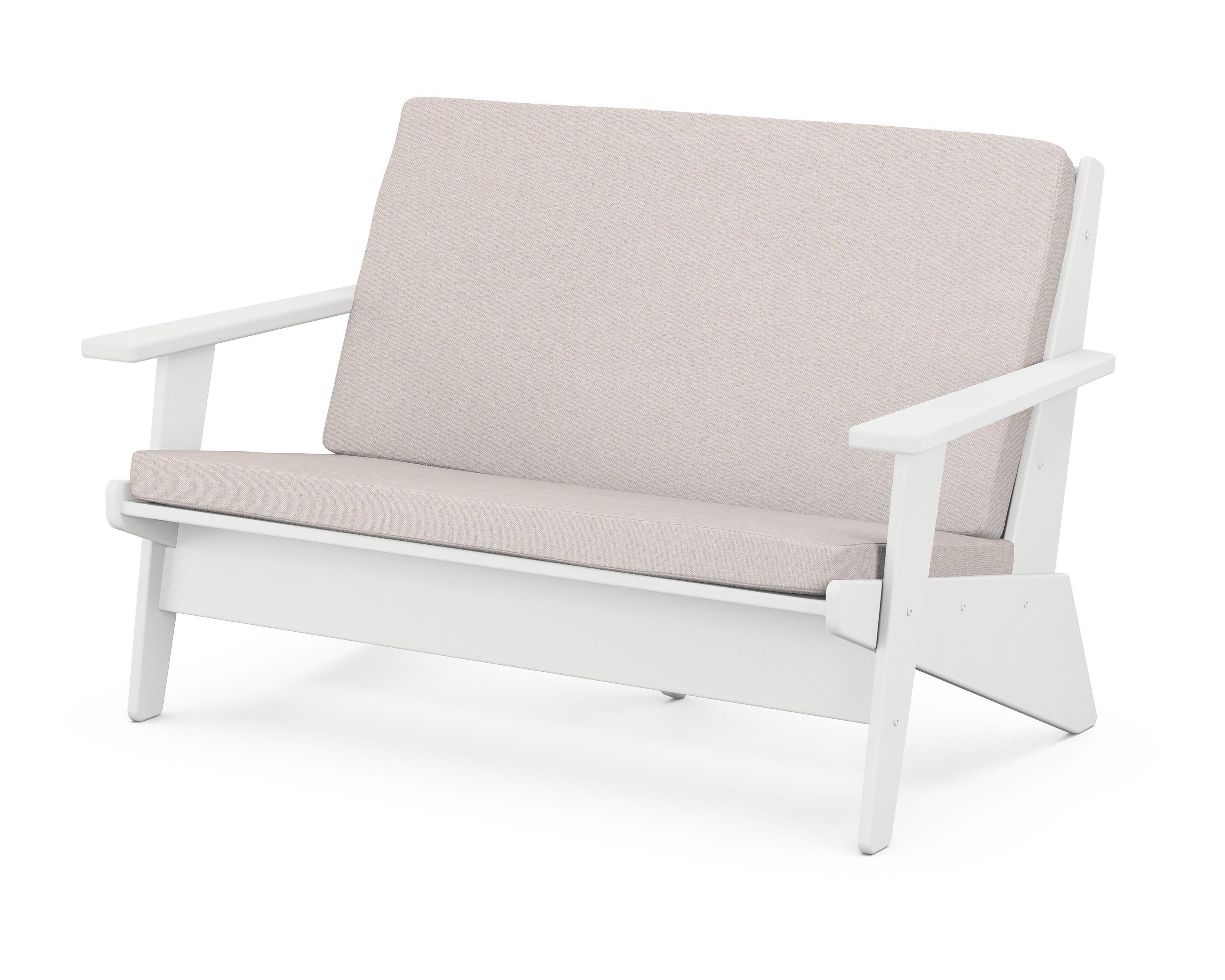 POLYWOOD® Riviera Modern Lounge Loveseat in White / Dune Burlap
