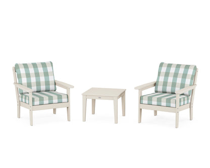 Country Living Cottage 3-Piece Deep Seating Set in Sand / Buffalo Plaid Glacier Spa