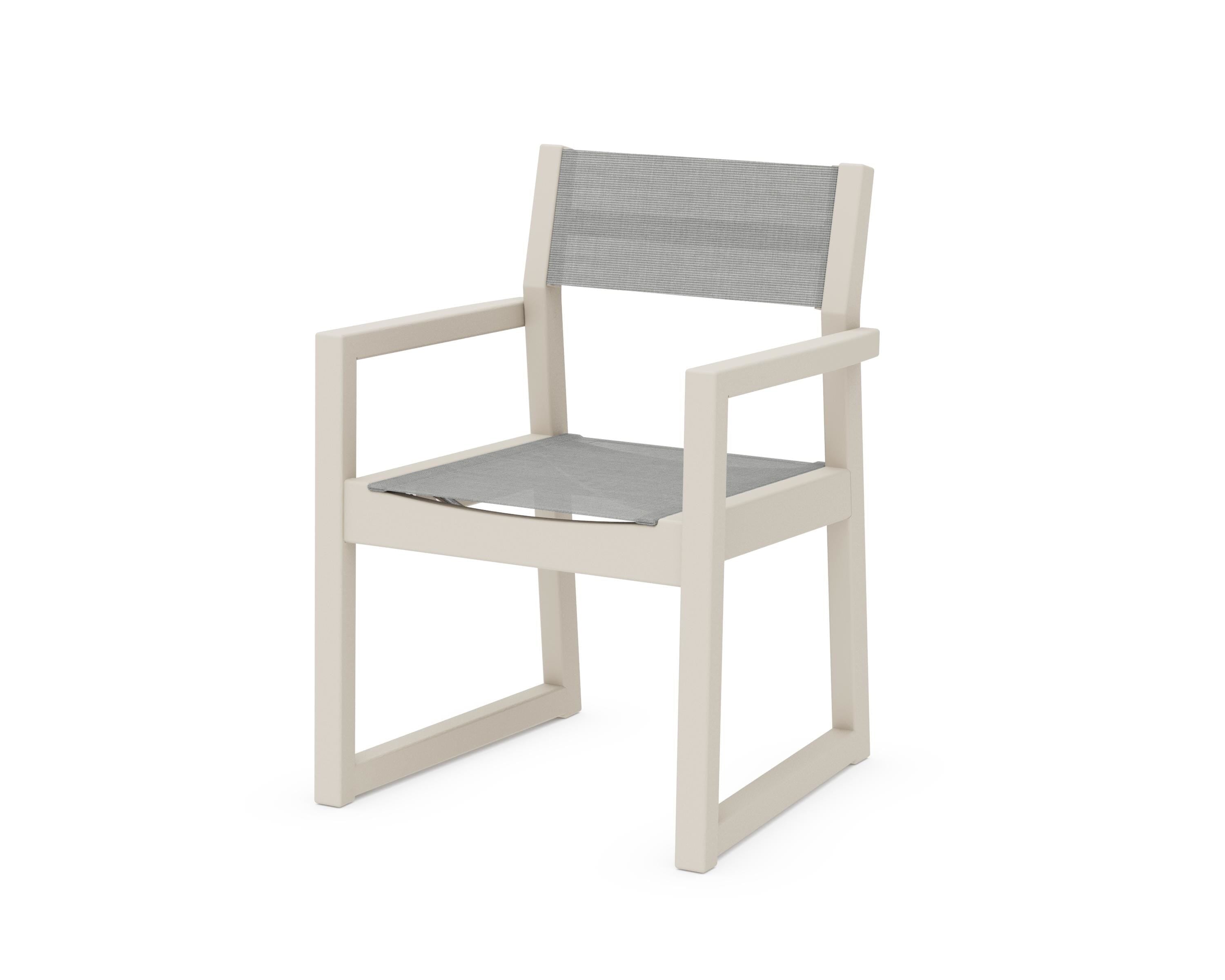 POLYWOOD® EDGE Sling Dining Arm Chair in Sand / Metallic Sling