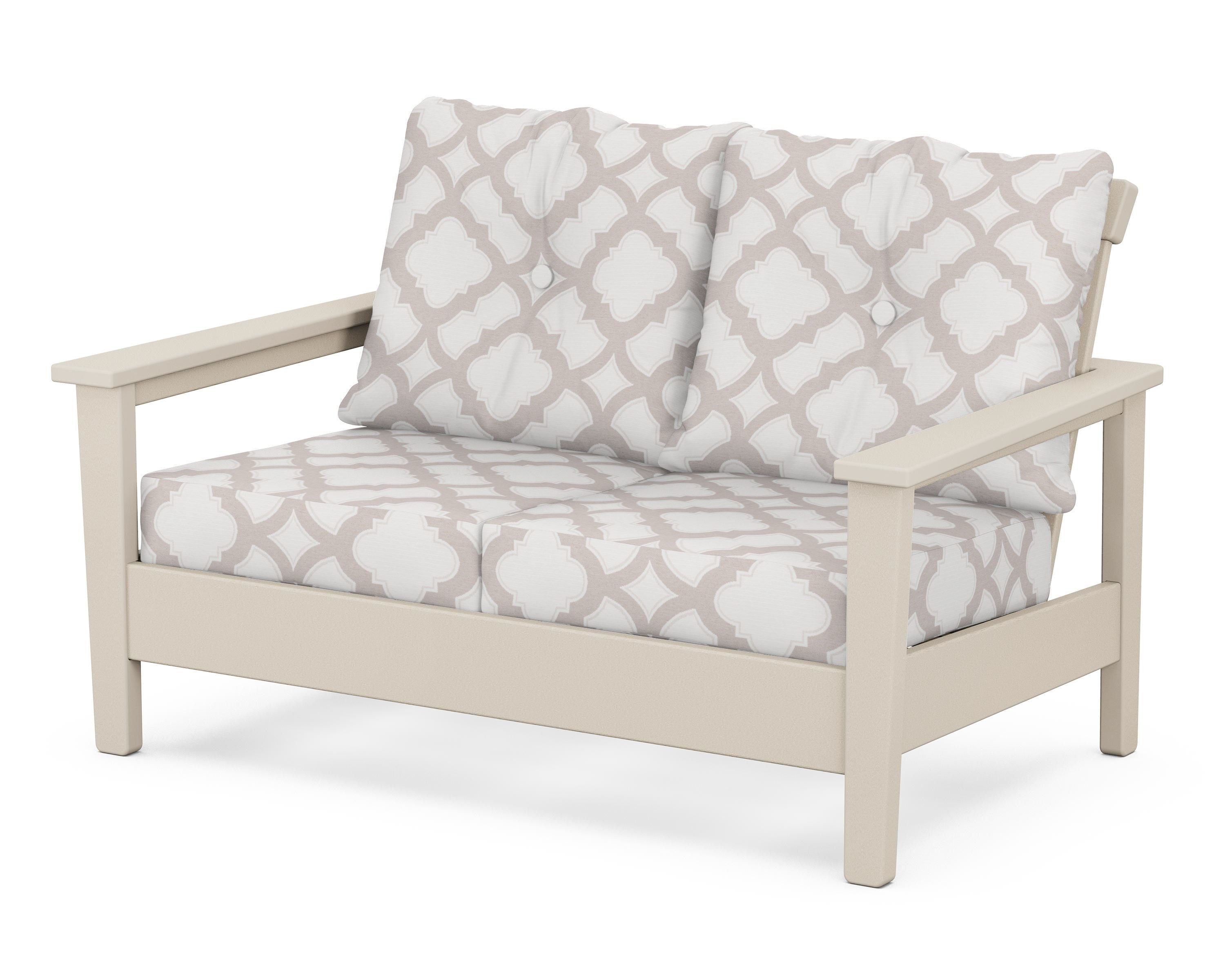 POLYWOOD® Prescott Deep Seating Loveseat in Sand / Trellis Dune Burlap