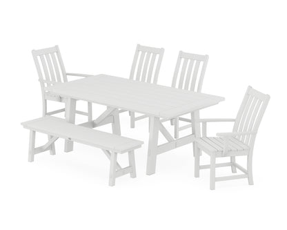 POLYWOOD® Vineyard 6-Piece Rustic Farmhouse Dining Set With Bench in White