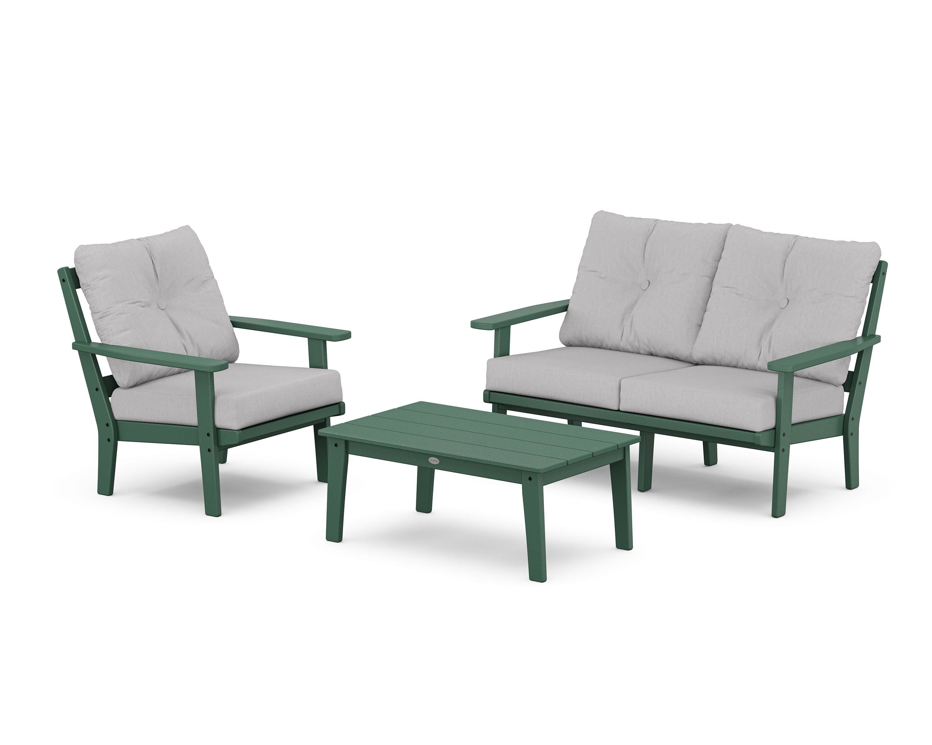 POLYWOOD® Oxford 3-Piece Deep Seating Set with Loveseat in Green / Granite