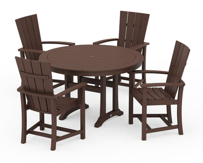 POLYWOOD® Quattro 5-Piece Round Dining Set with Trestle Legs in Mahogany