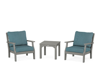 Martha Stewart by POLYWOOD® Chinoiserie 3-Piece Deep Seating Set in Slate Grey / Ocean Teal