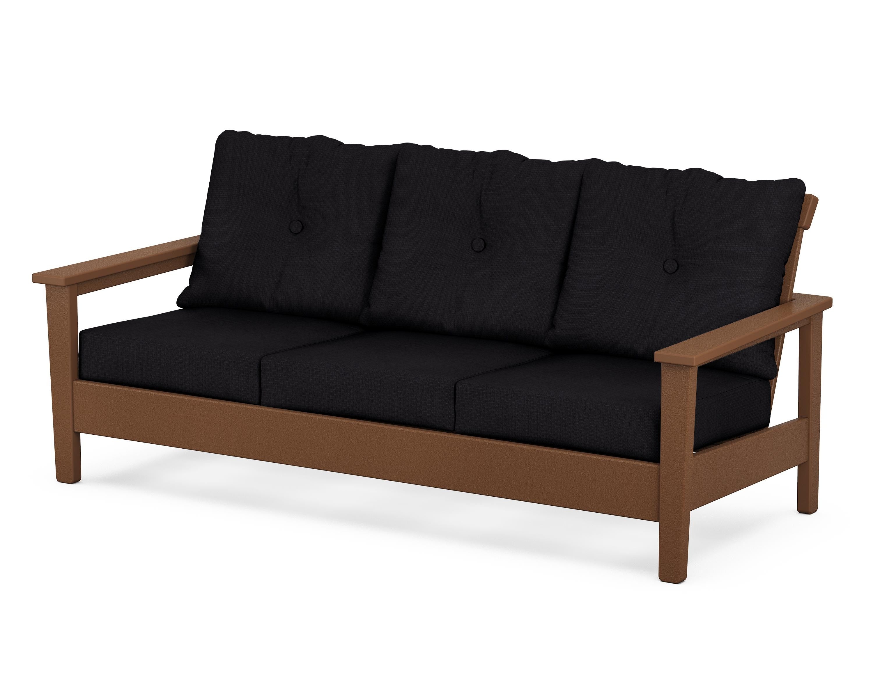 POLYWOOD® Prescott Deep Seating Sofa in Teak / Midnight Linen