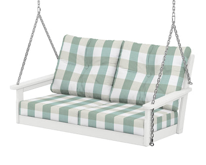 POLYWOOD® Vineyard Deep Seating Swing in White / Buffalo Plaid Glacier Spa
