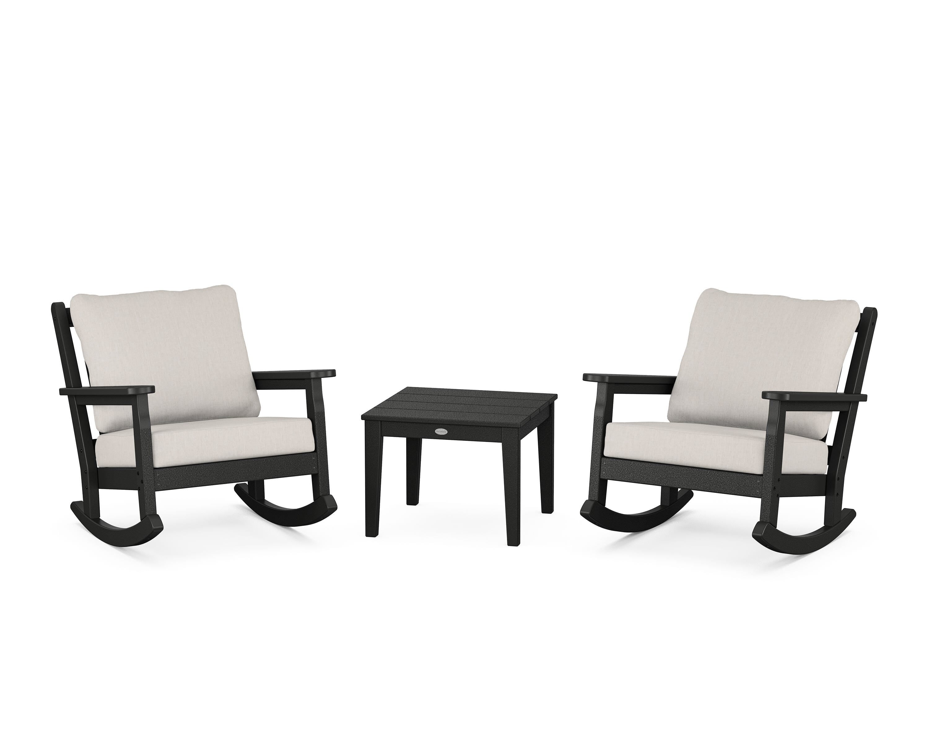POLYWOOD® Chippendale 3-Piece Deep Seating Rocker Set in Black / Cast Ash