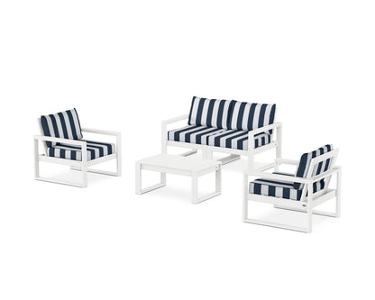 POLYWOOD® EDGE Sectional 4-Piece Deep Seating Set with Loveseat in White / Cabana Stripe Marine Indigo
