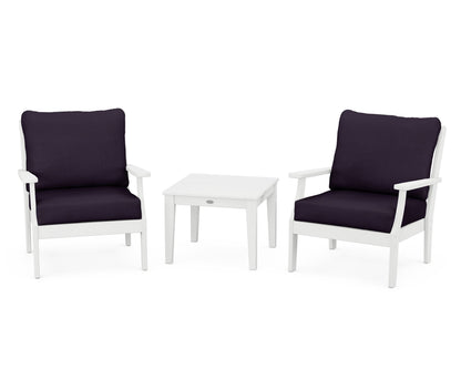 POLYWOOD® Braxton 3-Piece Deep Seating Set in White / Navy Linen
