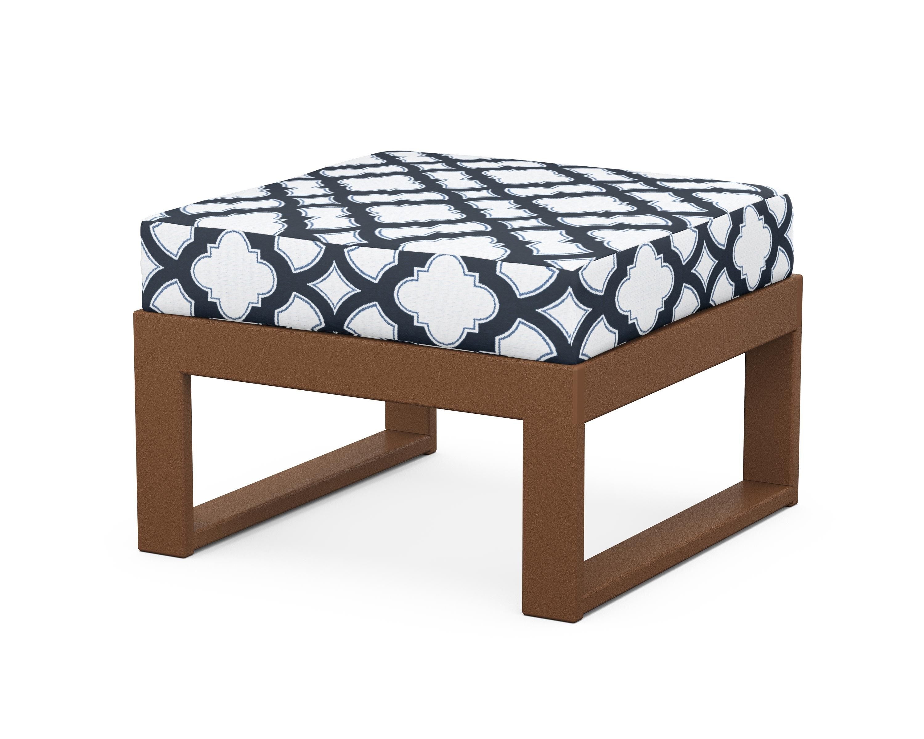 Unbranded Modular Ottoman - Modern in Teak / Trellis Marine Indigo
