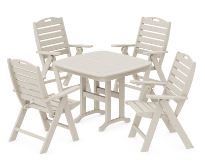 POLYWOOD® Nautical Folding Highback Chair 5-Piece Dining Set in Sand