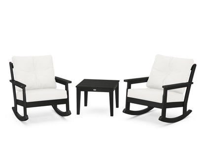 POLYWOOD® Vineyard 3-Piece Deep Seating Rocker Set in Black / Natural Linen